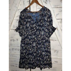 BILA 77 Midi Knee Length Blue Floral Printed Peasant Half Sleeve Dress Size M